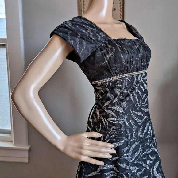 Vintage 90s Jody California Ball Gown Regency Empire Prom Dress Zebra Glitter - Picture 10 of 12